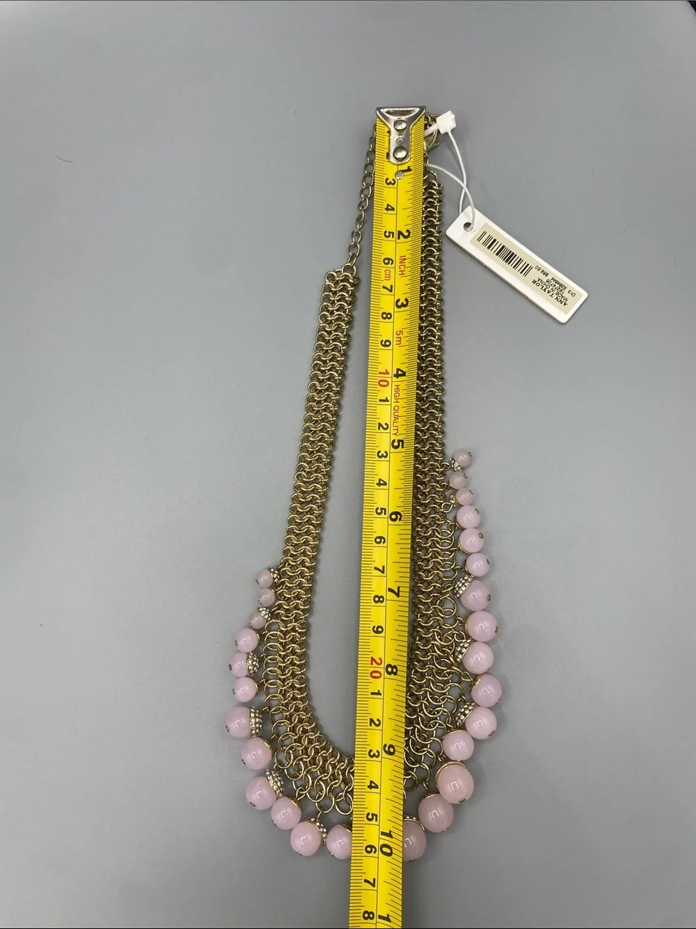 NWT‎ Ann Taylor Gold Chain Necklace with Pink Beads and Crystal Accents